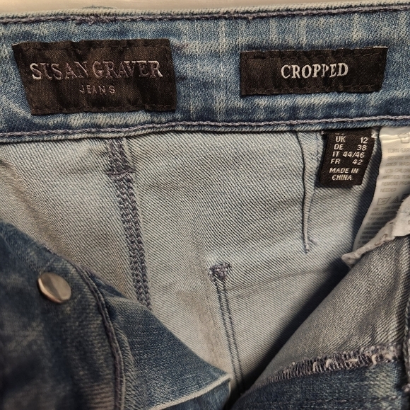 NWOT Susan Graver wide leg cropped jeans with Released hem light blue wash denim - Picture 7 of 7
